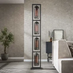 WoonStijl Vloerlamp 4L tower smoke glas-geperforeerd staal