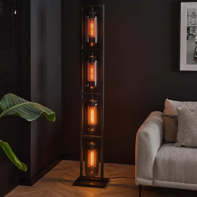 WoonStijl Vloerlamp 4L tower smoke glas-geperforeerd staal
