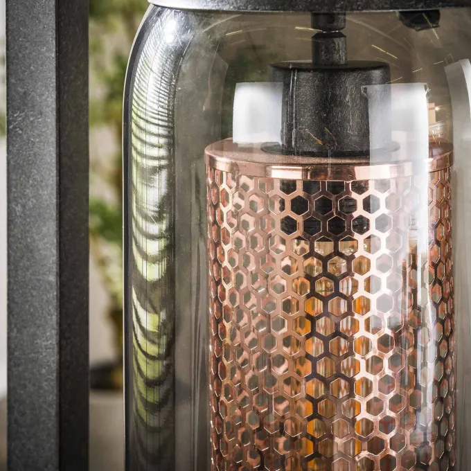 WoonStijl Vloerlamp 4L tower smoke glas-geperforeerd staal