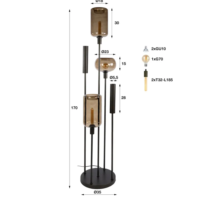 WoonStijl Vloerlamp Serene switch getrapt 2+3-lichts Sienna bruin