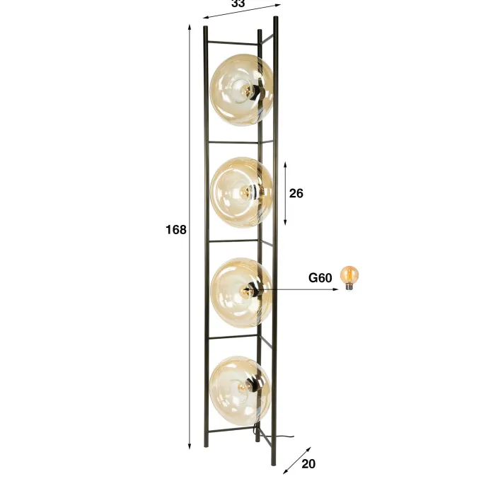 WoonStijl Vloerlamp Soll 4-lichts Amber glas