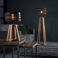 WoonStijl Vloerlamp twist houten kruisframe / Slate grey