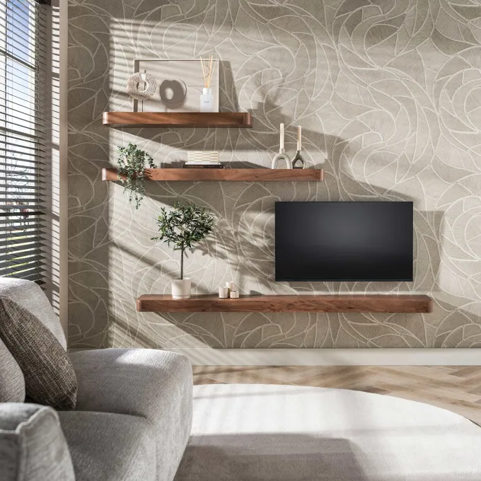 WoonStijl Wandplank Carve 100 cm acacia bruin