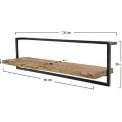 WoonStijl Wandplank Live Edge 100 cm - Acaciahout en Staal