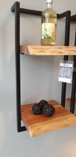 WoonStijl Wandplank Live Edge - 30 cm breed, 65 cm hoog - Acaciahout en Staal