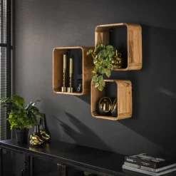 WoonStijl Wandschap Acacia vierkant set van 3