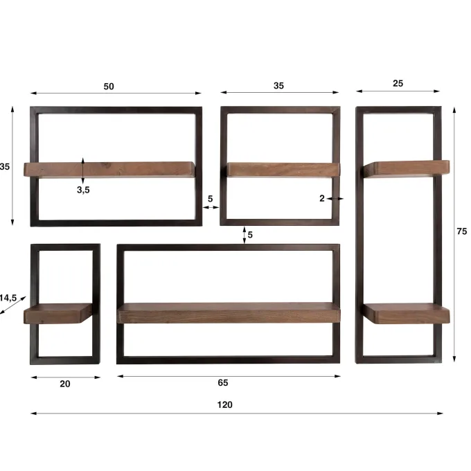 WoonStijl Wandschap Carve set van 5