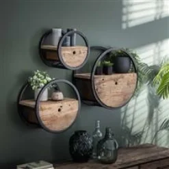 WoonStijl Wandschap Circular Ø50 met lade - Robuust hardhout