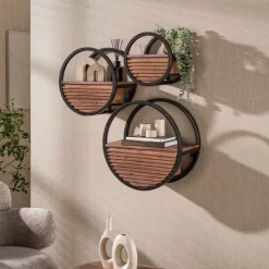WoonStijl Wandschap Circular 1 lade Ø30cm Acacia bruin - Wandrek met lade