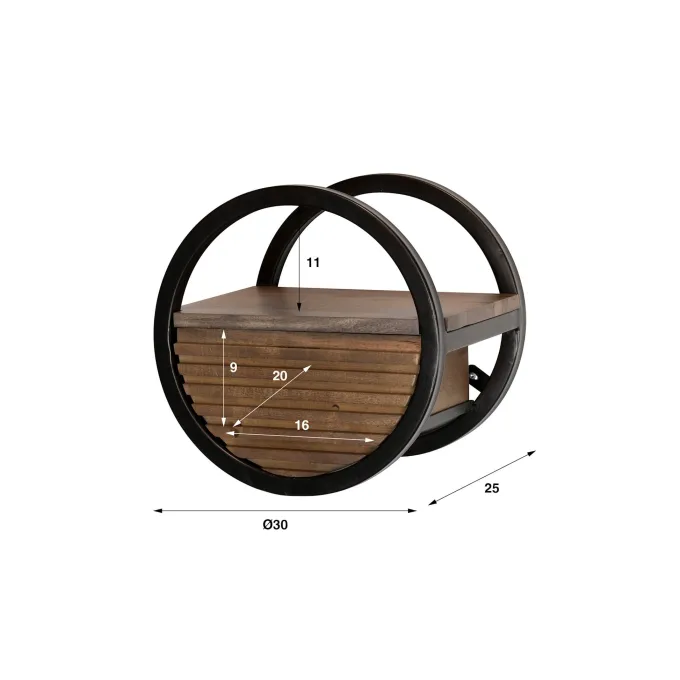 WoonStijl Wandschap Circular 1 lade Ø30cm Acacia bruin - Wandrek met lade