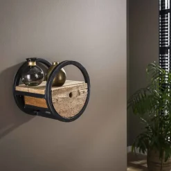 WoonStijl Wandschap circular Ø30 met lade / Robuust hardhout