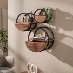 WoonStijl Wandschap Circular 1 lade Ø50cm Acacia bruin