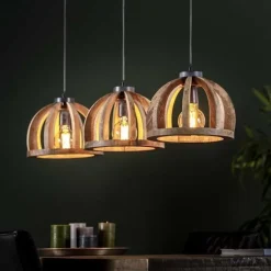 WoonStijl WoonStijl Hanglamp 3x Ø30 met gebogen houten spijlen