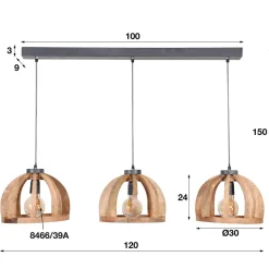 WoonStijl WoonStijl Hanglamp 3x Ø30 met gebogen houten spijlen