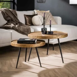 WoonStijl WoonStijl Salontafel set van 2 - Rond Metallic Antiek Brons