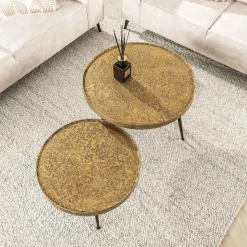 WoonStijl WoonStijl Salontafel set van 2 - Rond Metallic Antiek Brons