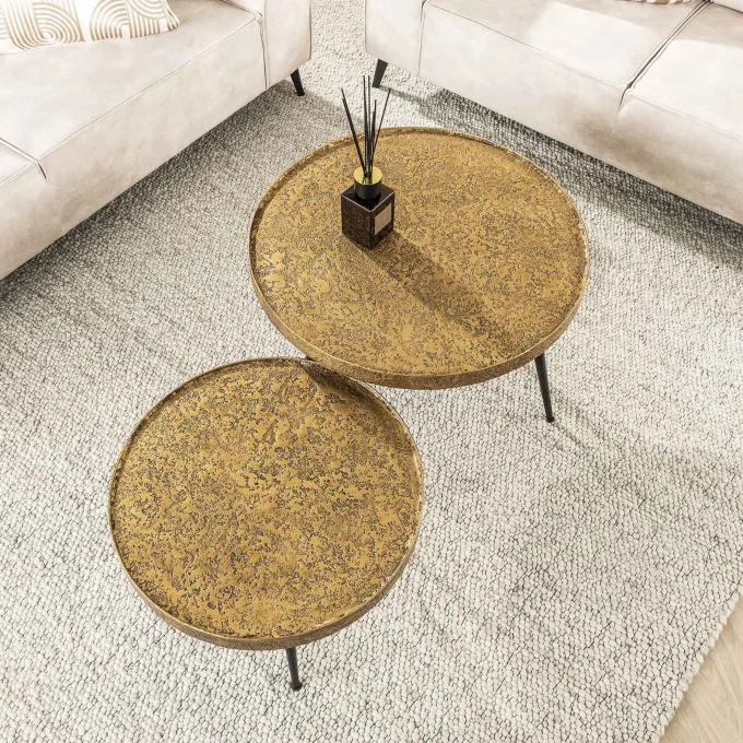 WoonStijl WoonStijl Salontafel set van 2 - Rond Metallic Antiek Brons