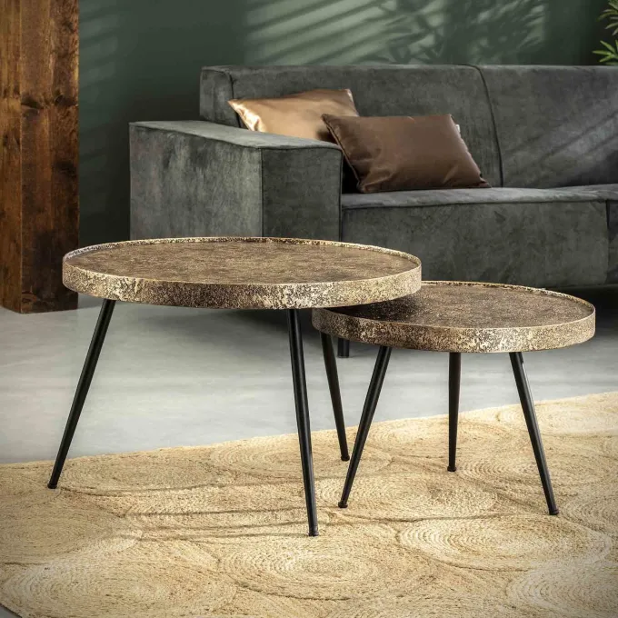 WoonStijl WoonStijl Salontafel set van 2 - Rond Metallic Antiek Brons