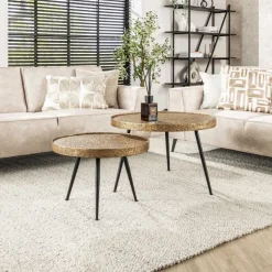 WoonStijl WoonStijl Salontafel set van 2 - Rond Metallic Antiek Brons