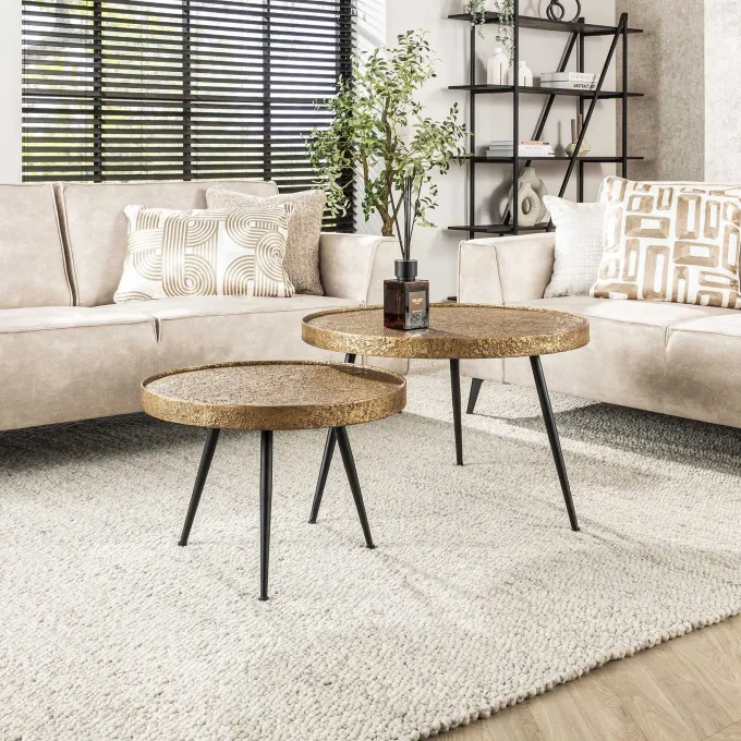 WoonStijl WoonStijl Salontafel set van 2 - Rond Metallic Antiek Brons