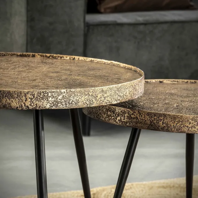 WoonStijl WoonStijl Salontafel set van 2 - Rond Metallic Antiek Brons