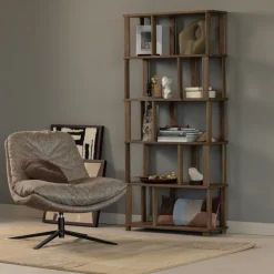 Woood Arve draaifauteuil bedrukte stof naturel melange