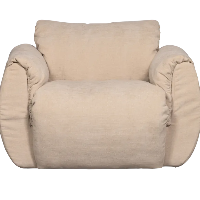 Woood Baggy draaifauteuil geweven chenille zand