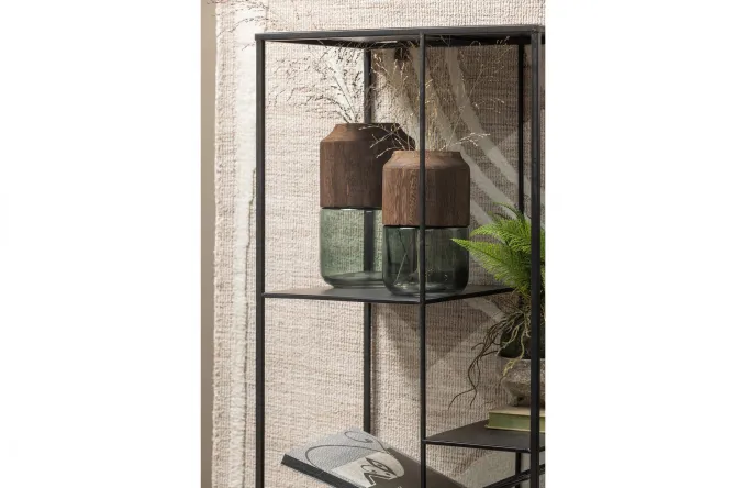 Woood Celeste Vaas Glas/hout Blauw/groen 28x16cm