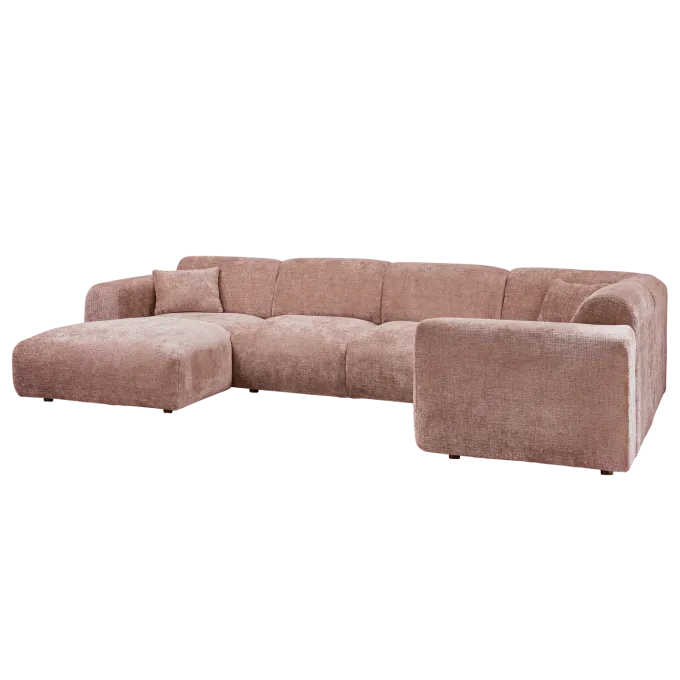 Woood CLOUD hoekbank rechts geweven chenille taupe / roze