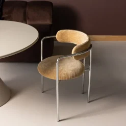Woood Cuby Eetkamerstoel Chroom Stof Lichtgeel - Set Van 2 [FSC]