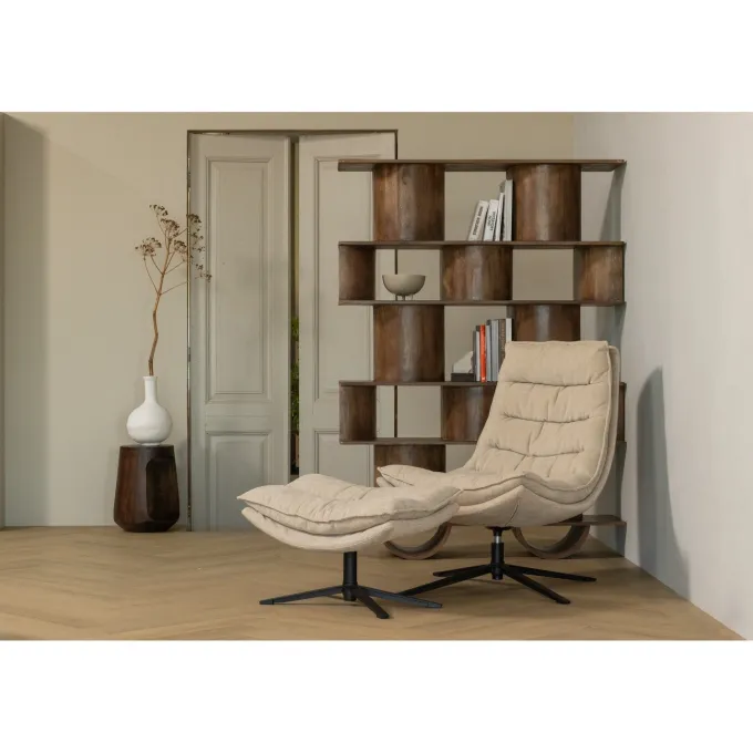 Woood Draaifauteuil Kube met hocker naturel