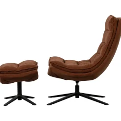 Woood Draaifauteuil Kube met hocker bruin