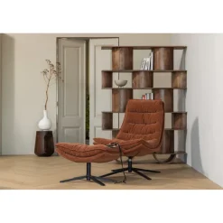 Woood Draaifauteuil Kube met hocker bruin