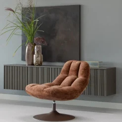 Woood Elvi Draaifauteuil Chenille Structuur Roestbruin