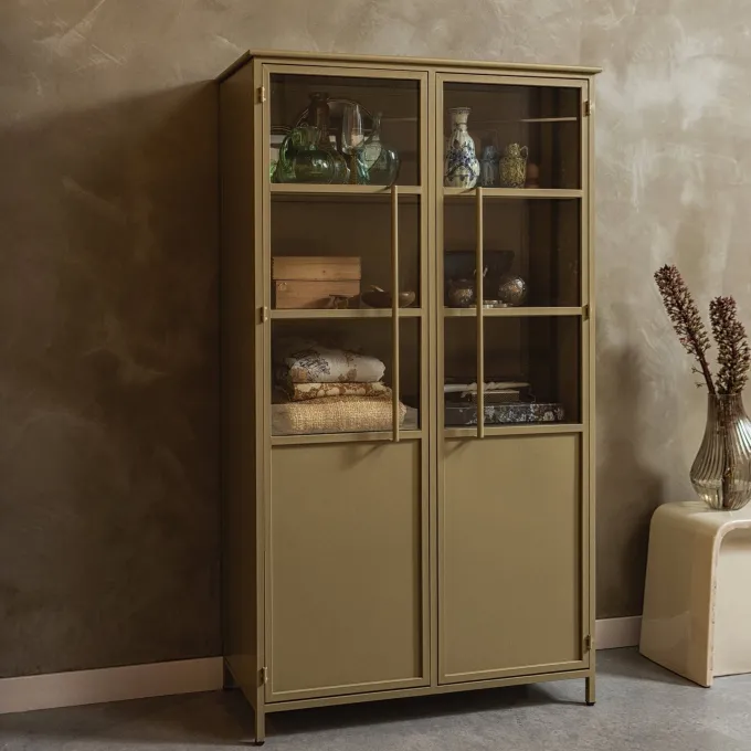 Woood Exhibit vitrinekast metaal khaki