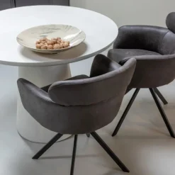 Woood Fenne draaibare eetkamerstoel leerlook zwart/grijs