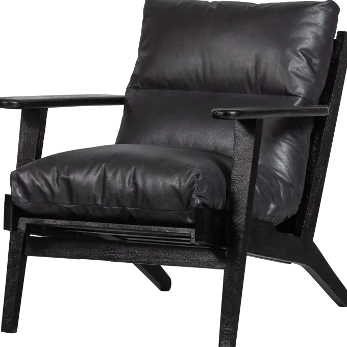 Woood Houston fauteuil echt leer zwart
