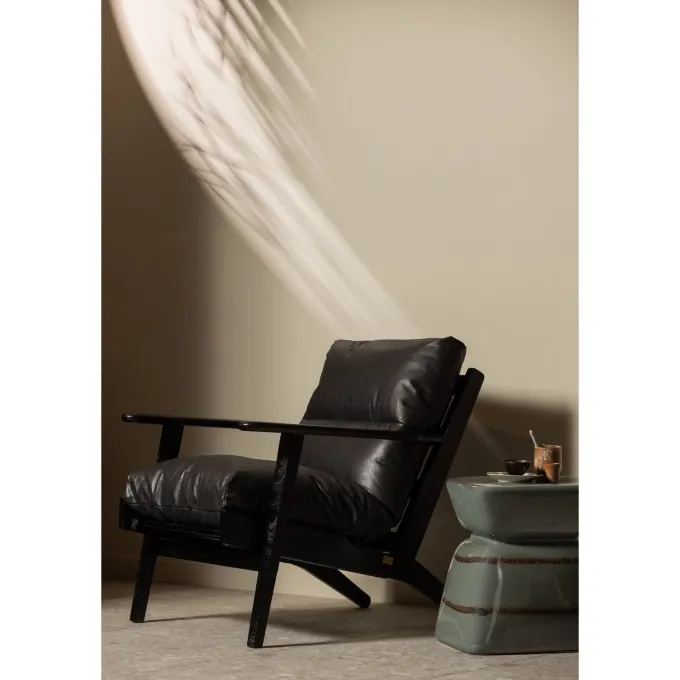 Woood Houston fauteuil echt leer zwart