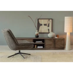 Woood Loft vloerlamp metaal/boucle naturel met strepen 130xo30cm