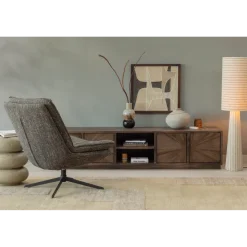 Woood Loft vloerlamp metaal/boucle naturel met strepen 130xo30cm