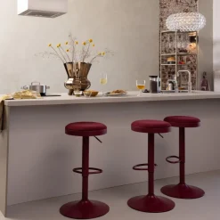 Woood Mevo In Hoogte Verstelbare Barstoel Chenille Bordeauxrood