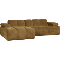 Woood Mojo Chaise Longue Bank Links Geweven Ribstof Honinggeel