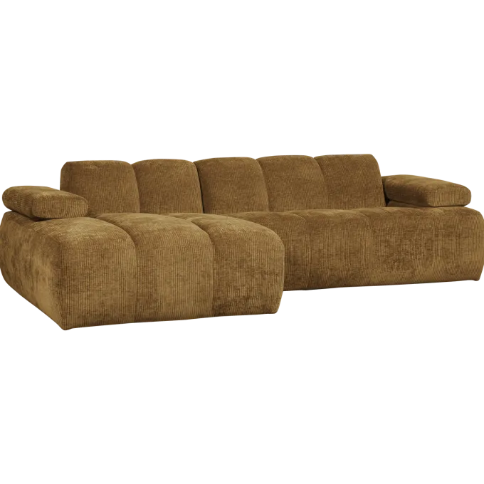 Woood Mojo Chaise Longue Bank Links Geweven Ribstof Honinggeel
