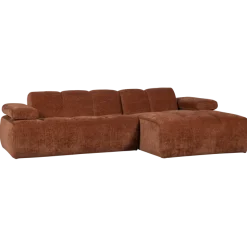 Woood Mojo Chaise Longue Bank Rechts Geweven Ribstof Roestbruin