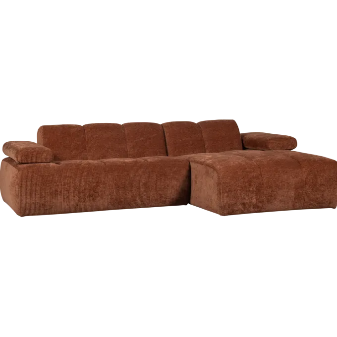 Woood Mojo Chaise Longue Bank Rechts Geweven Ribstof Roestbruin