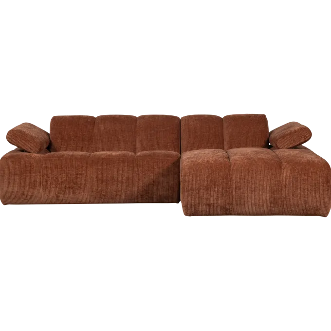 Woood Mojo Chaise Longue Bank Rechts Geweven Ribstof Roestbruin