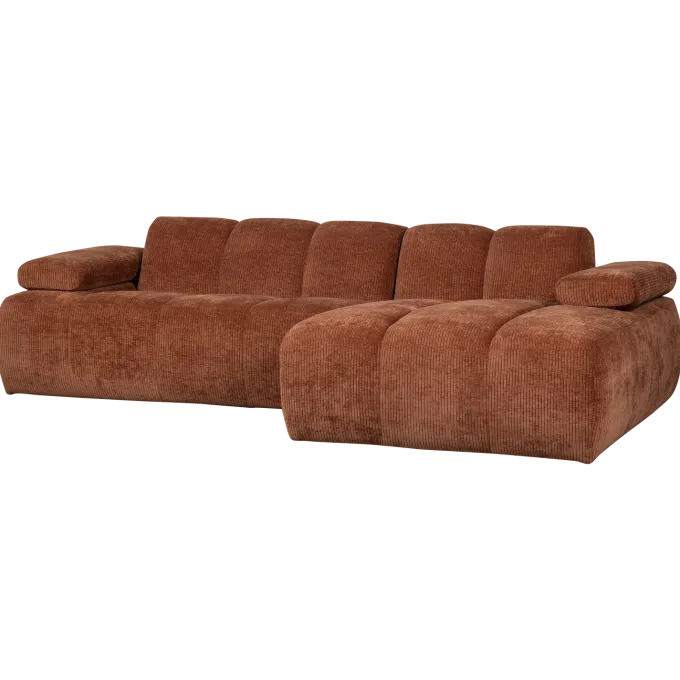 Woood Mojo Chaise Longue Bank Rechts Geweven Ribstof Roestbruin