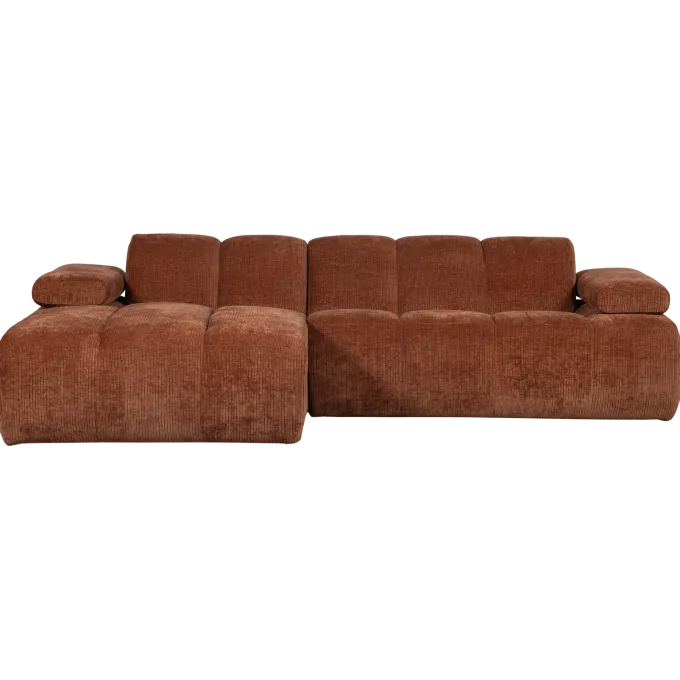 Woood Mojo Chaise Longue Bank Links Geweven Ribstof Roestbruin