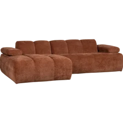 Woood Mojo Chaise Longue Bank Links Geweven Ribstof Roestbruin