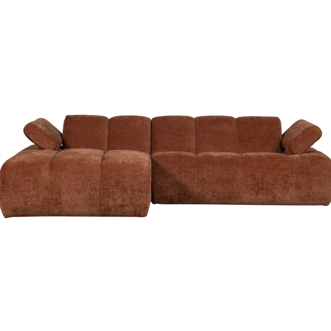 Woood Mojo Chaise Longue Bank Links Geweven Ribstof Roestbruin